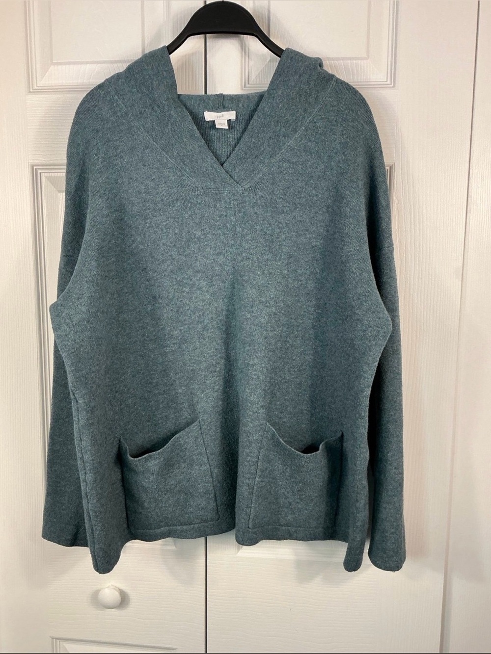 J. Jill Slate Teal V-Neck Hooded Pocket Sweater